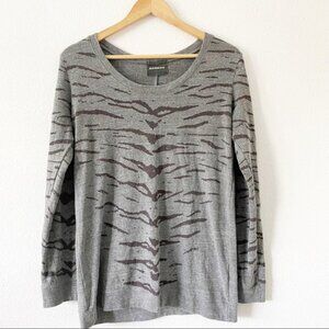 MONROW Tiger Striped Gray Burnout Pullover Sweater